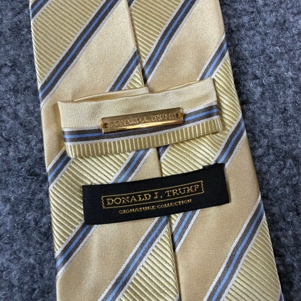 Donald J. Trump Silk Tie Mens One Size Gold Blue Striped Signature Collection